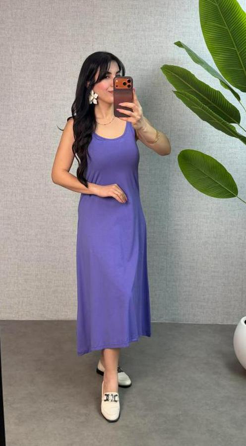 Askılı Yuvarlak Yaka Süprem Kumaş Elbise