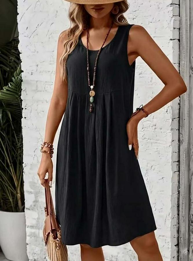 Askılı Yuvarlak Yakalı Önden Pileli Kısa Aerobin Elbise