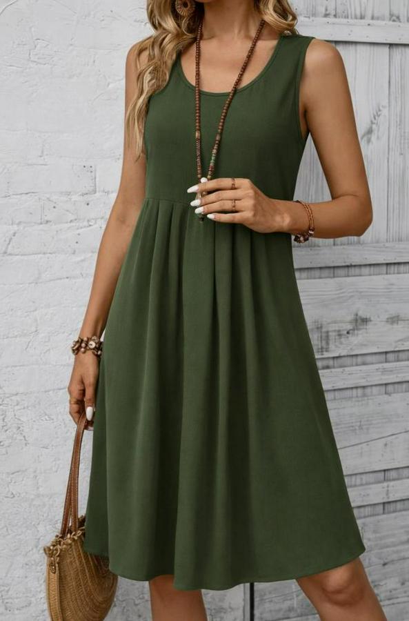 Askılı Yuvarlak Yakalı Önden Pileli Kısa Aerobin Elbise