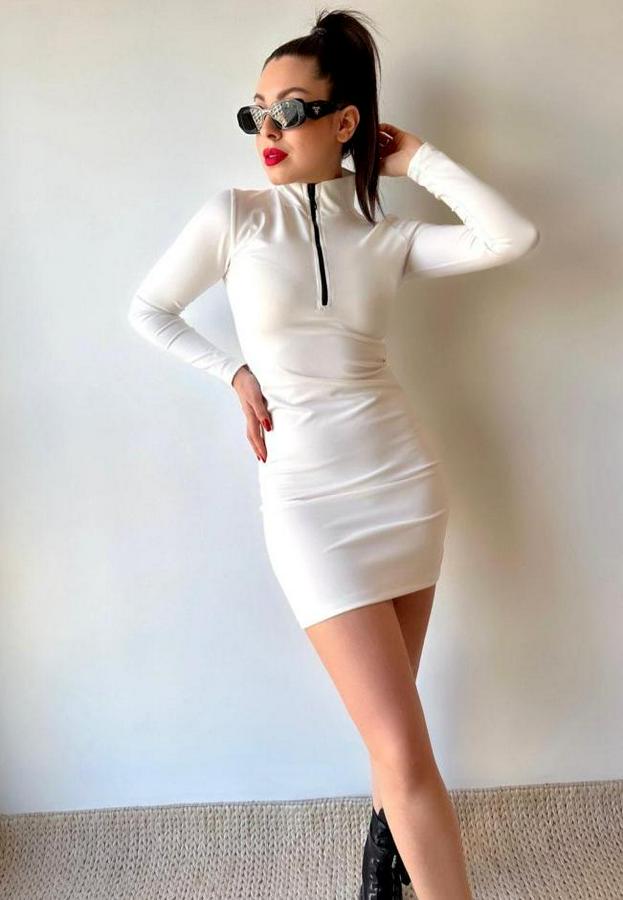 Balıkçı Yaka Fermuar Detay Mini Elbise