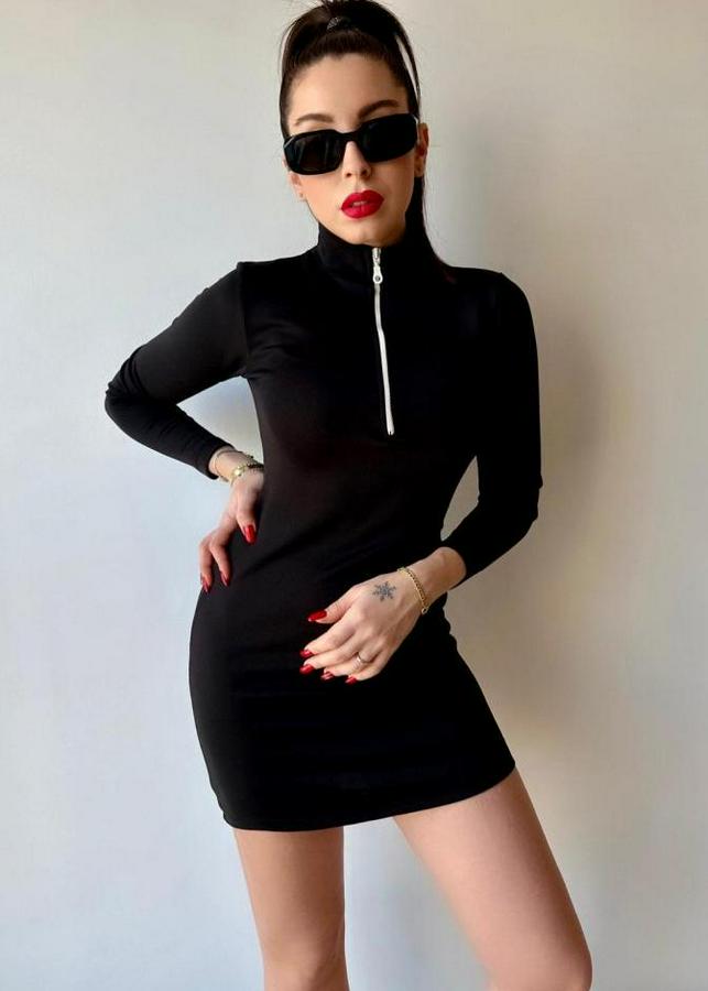 Balıkçı Yaka Fermuar Detay Mini Elbise