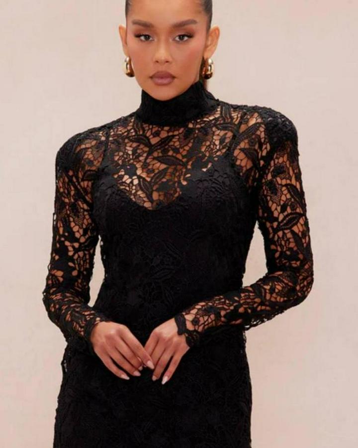 Balıkçı Yaka Full Dantel Güpür Mini Elbise