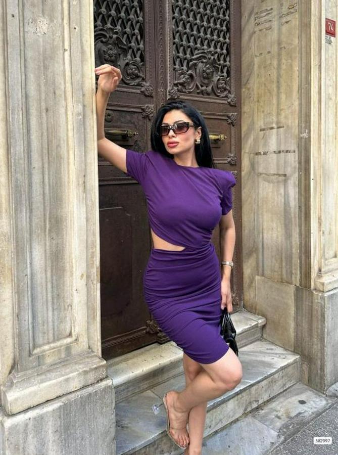 Bel Dekolteli Yanı Büzgü Detay Dalgıç Krep Kumaş Mini Elbise