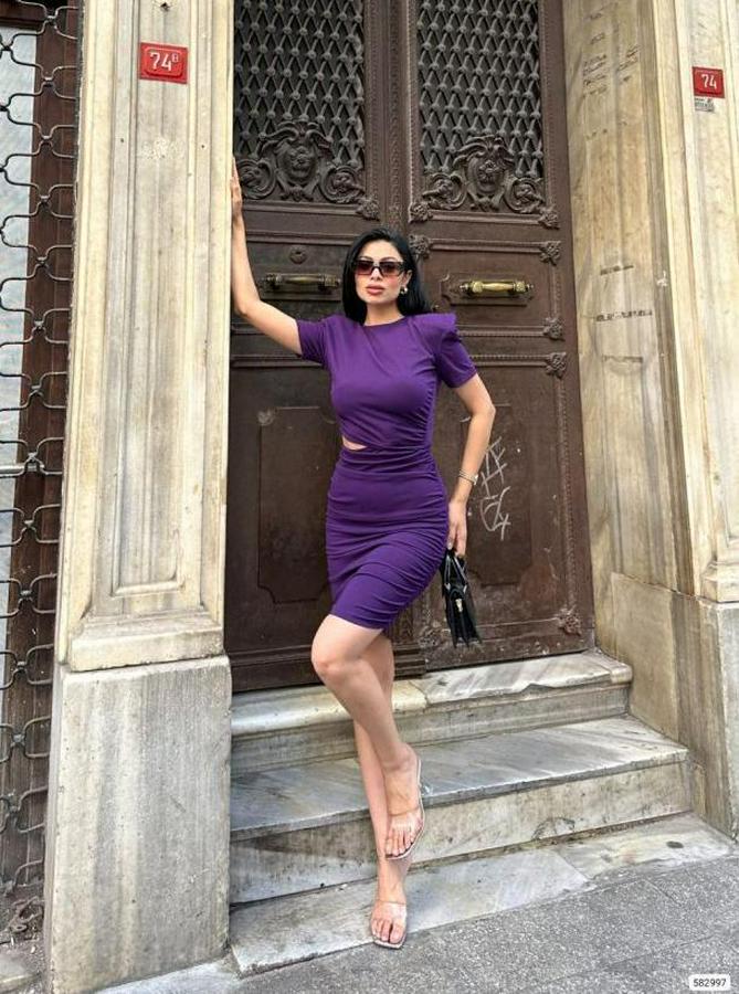 Bel Dekolteli Yanı Büzgü Detay Dalgıç Krep Kumaş Mini Elbise