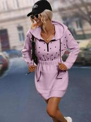 Beli Lastikli Inci Detay Kapüşonlu Mini Elbise