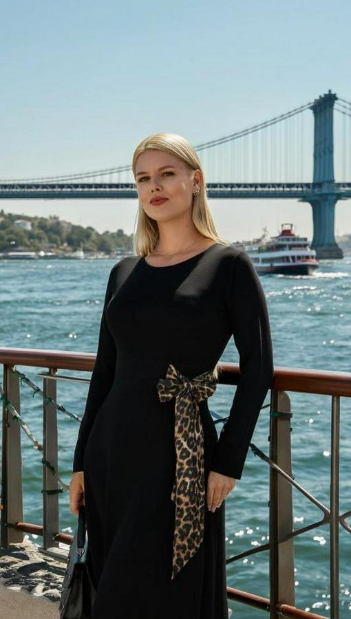 Bisiklet Yaka Leopar Fiyonk Detay Maxi Boy Elbise