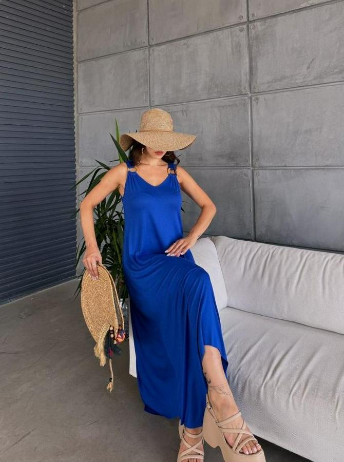 Çan Dokuma Kumaş V Yaka Asimetrik Kesim Elbise