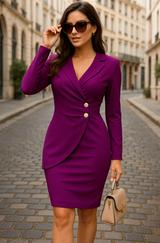 Ceket Yaka Düğme Detaylı Atlas Kumaş Elbise