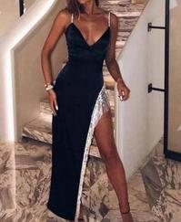 Dagıç Kumaş Saçaklı Taşlı Askılı Midi Boy Elbise