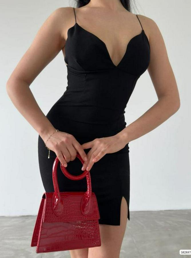 Dalgıç Krep Kumaş Askılı Mini Elbise