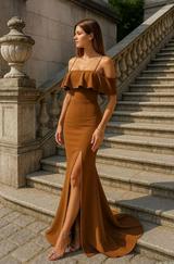 Dalgıç Krep Yırtmaç Detaylı Askılı Maxi Boy Elbise