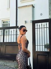 Dalgıç Kumaş Dijital Leopar Baskılı Midi Boy Elbise