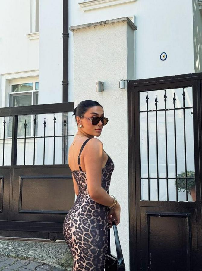 Dalgıç Kumaş Dijital Leopar Baskılı Midi Boy Elbise