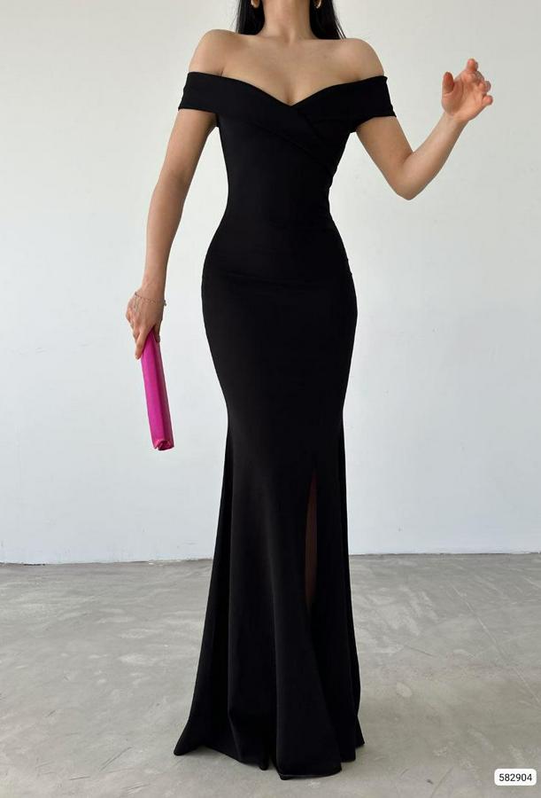 Dalgıç Kumaş Kayık Yaka Ve Dekolte Detaylı Elbise