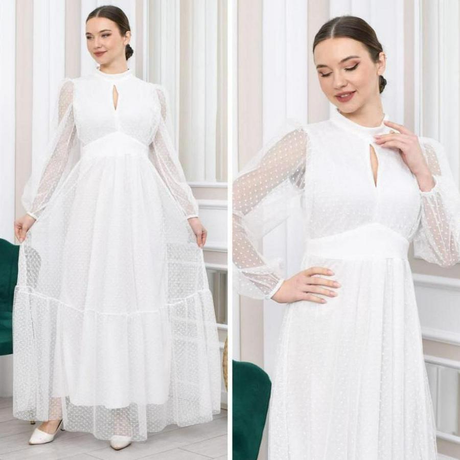 Damla Yaka Sırt Dekolteli Astarlı Tül Elbise