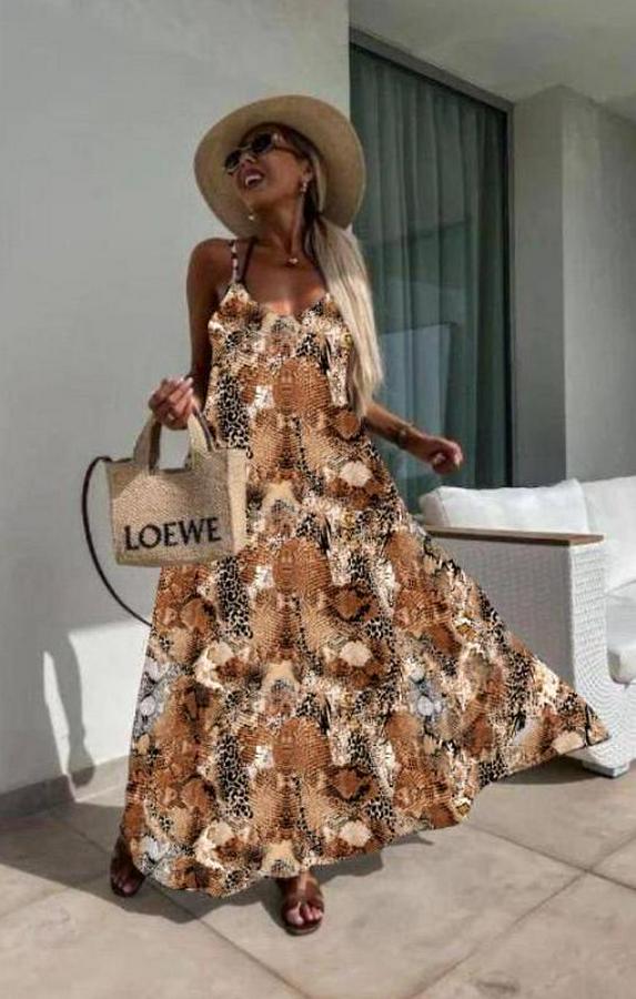 Dijital Baskılı Suprem Kumaş Askılı Maxi Boy Elbise