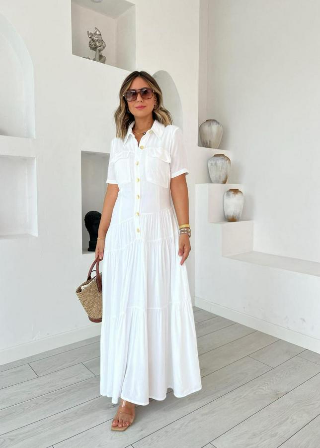 Dokuma Kumaş Cep Detaylı Maxi Boy Gömlek Elbise