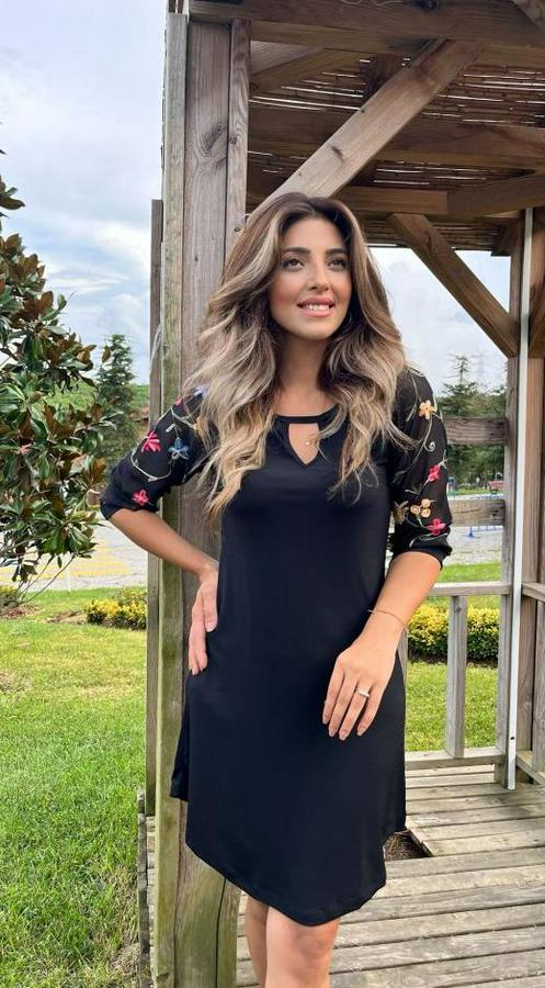 Fakir Kol Bisiklet Yaka Çiçek Desen Sandy Salaş Kısa Elbise