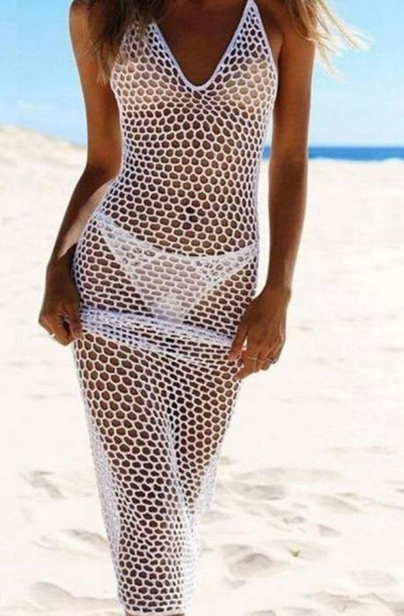 File Desen Tam Boy Askılı Triko Pareo