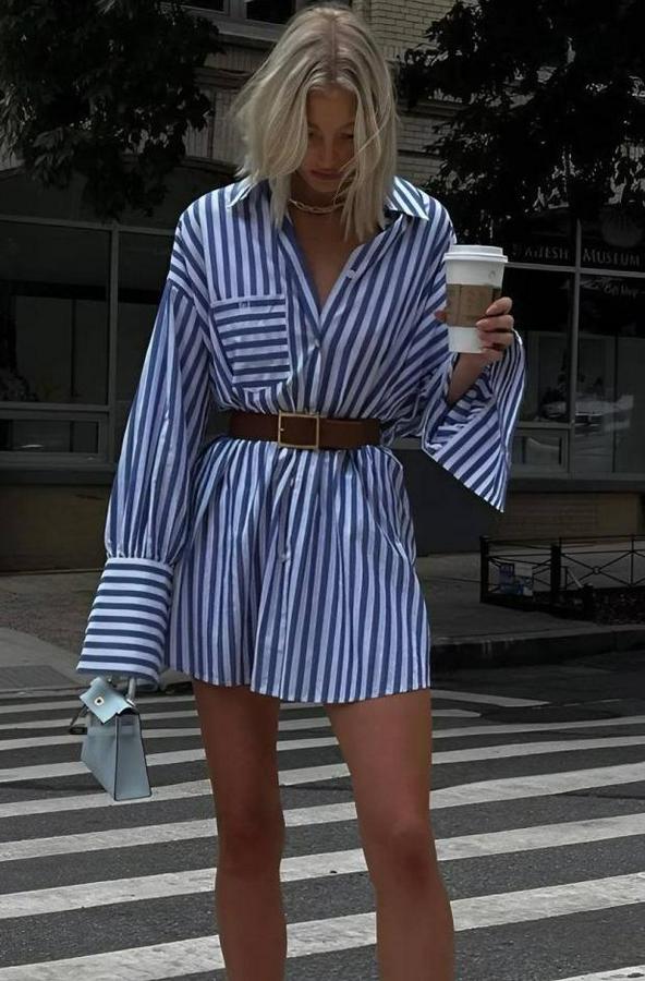 Gömlek -Elbise Çizgili Desen