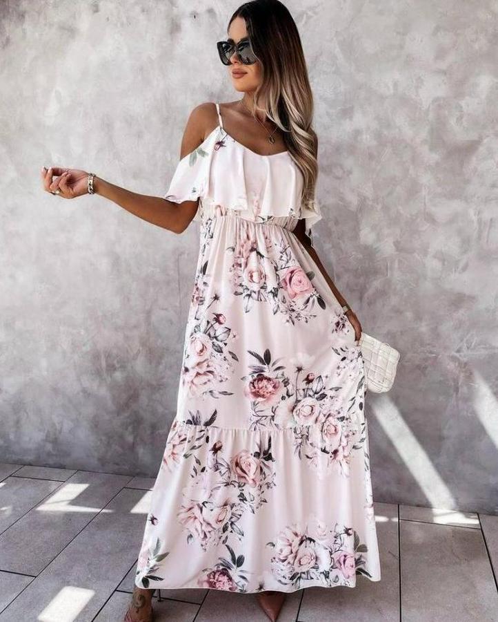 Gül Desenli Mikro Kumaş Elbise