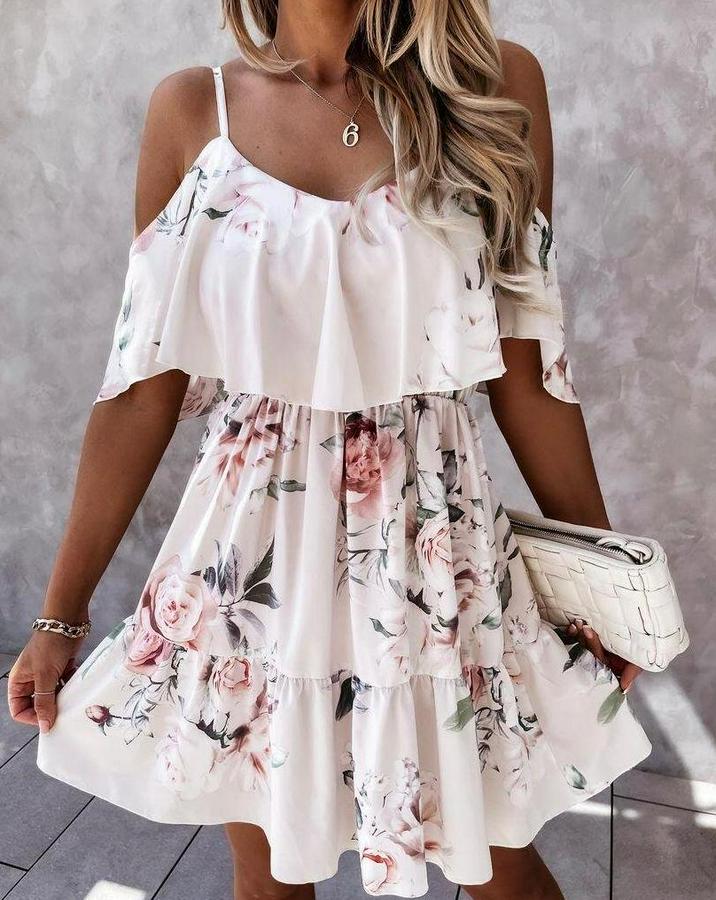 Gül Desenli Mikro Kumaş Mini Elbise