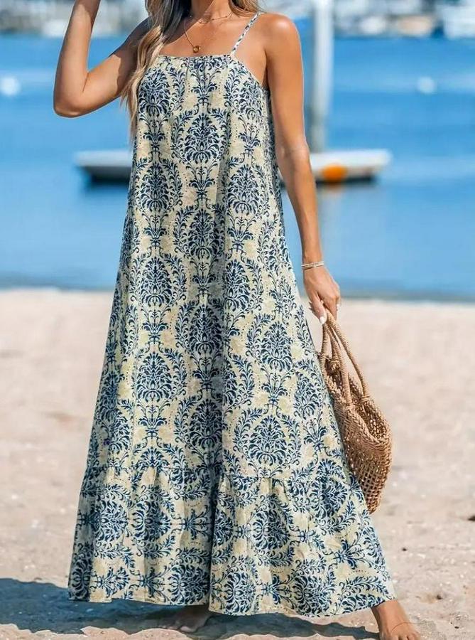 Ip Askılı Desenli Fırfırlı Süprem Elbise