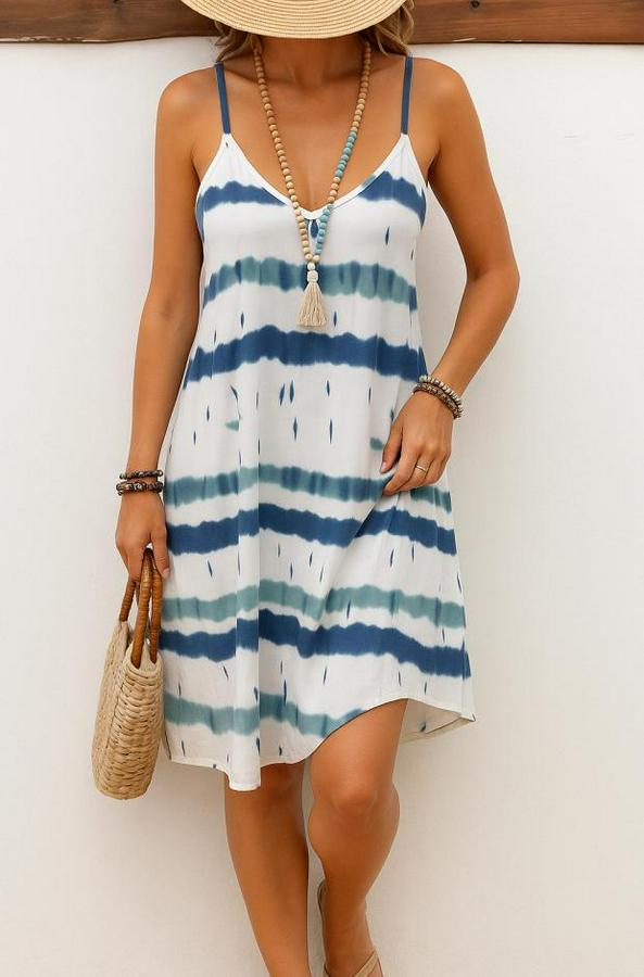 Ip Askılı V Yakalı Karışık Renkli Süprem Elbise