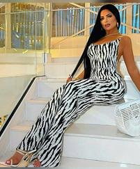 Ip Askılı Dökümlü Yaka Zebra Desen Maxi Boy Elbise