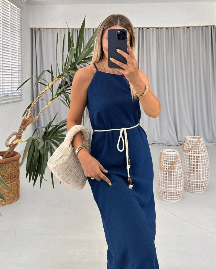 Omuz Askılı Kuşak Dahil Elbise