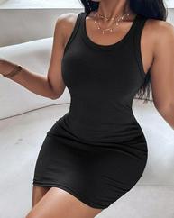 Kalın Askılı Bodycon Kaşkorse Mini Elbise