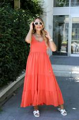 Keten Kumaş Askılı Ve Volanlı Midi Boy Elbise