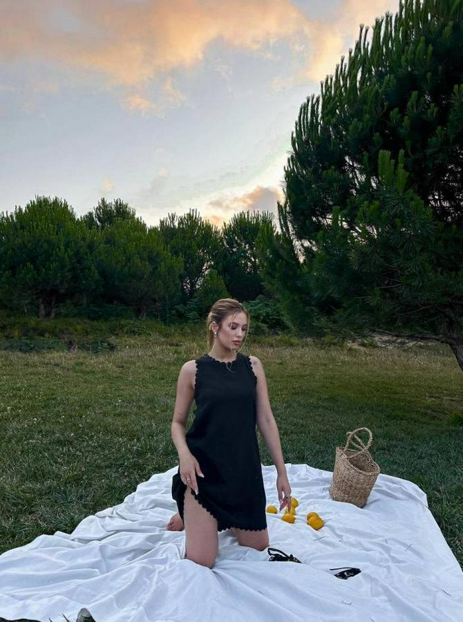 Keten Kumaş Kolsuz Mini Boy Elbise