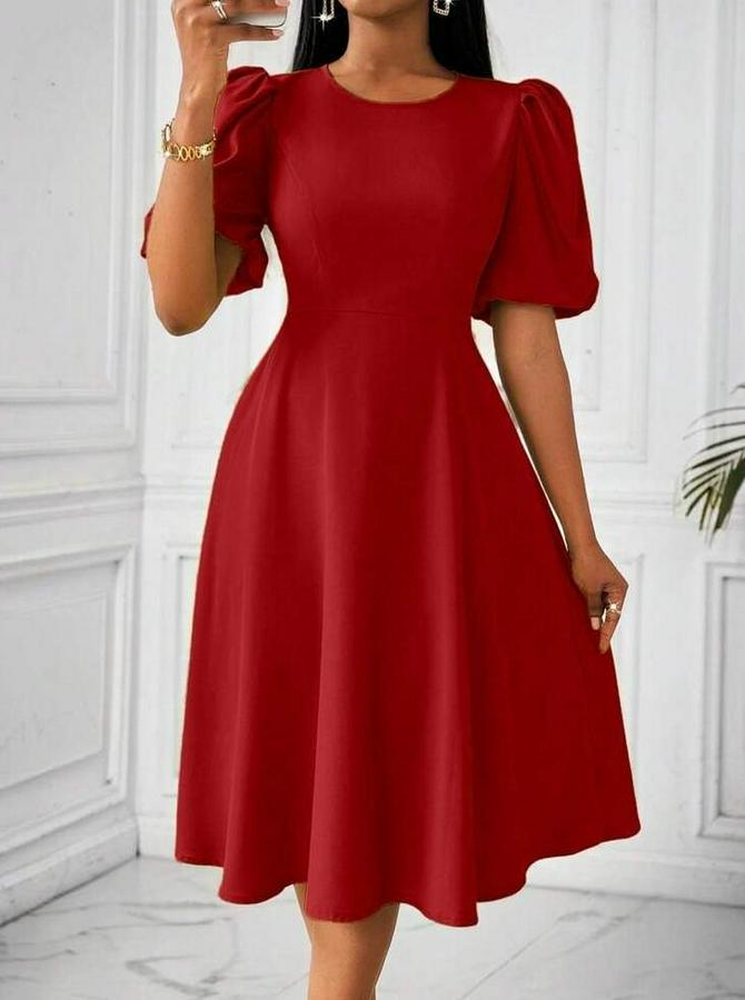 Kısa Balon Kollu Bisiklet Yaka Kiloş Janjan Krep Elbise