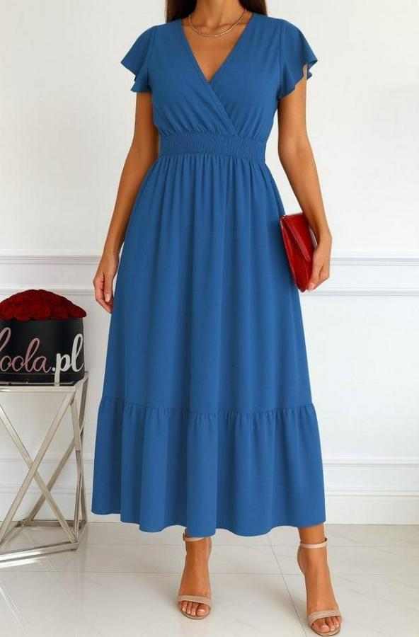 Kısa Kelebek Kollu Kruvaze Yakalı Beli Lastikli Aerobin Elbise