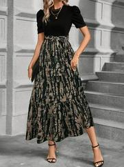 Kısa Kollu Bisiklet Yaka Üst Ithal Krep Alt Süprem Maksi Boy Elbise