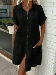 Kısa Kollu Bisiklet Yaka Yandan Yırtmaçlı Viskon Midi Elbise