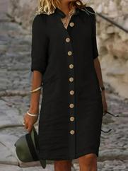 Kısa Kollu Hakim Yaka Önden Düğmeli Kısa Müslim Elbise