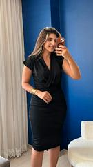 Kısa Kollu Kruvaze Yaka Krep Elbise (Kemersiz)