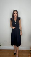 Kısa Kollu Kruvaze Yakalı Bel Korsajı Buzgulu Midi Janjan Krep Elbise