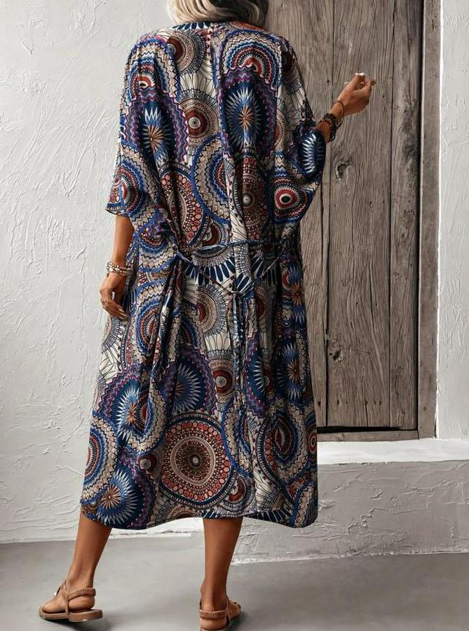 Kısa Kollu Önü Açık Belden Kuşaklı Uzun Kimono