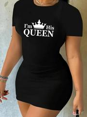 Kısa Kollu Queen Baskı Iki Iplik Mini Elbise