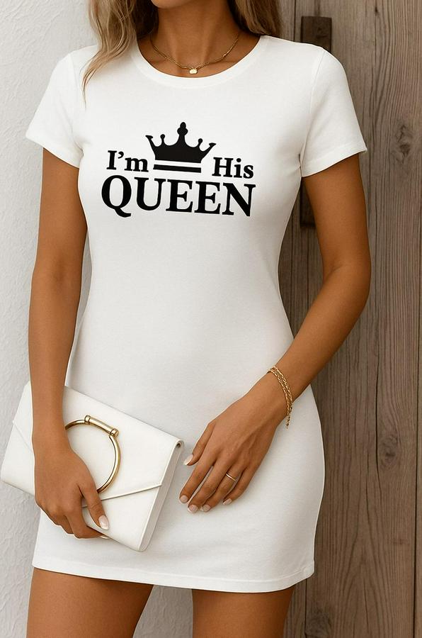 Kısa Kollu Queen Baskı Iki Iplik Mini Elbise