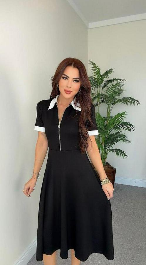 Kısa Kollu Ribana Ve Fermuar Detay Midi Boy Elbise