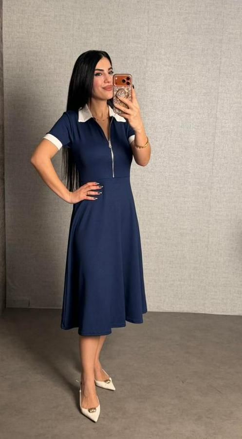 Kısa Kollu Ribana Ve Fermuar Detay Midi Boy Elbise