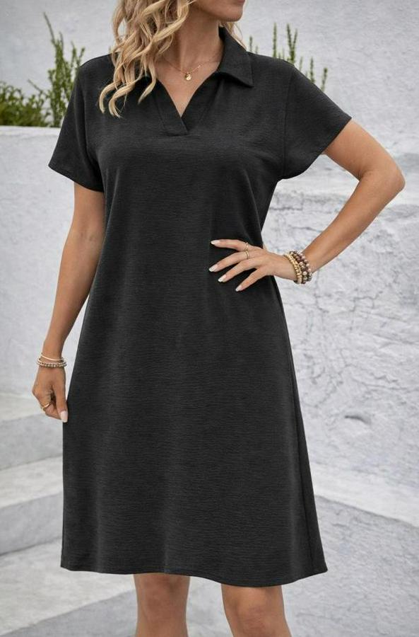 Kısa Kollu V Yaka Aerobin Kumaş Diz Üstü Elbise