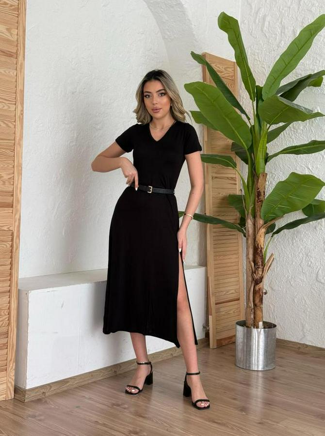 Kısa Kollu V Yaka Maxi Boy Elbise 124 Cm