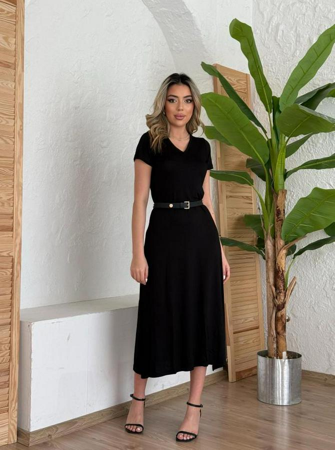 Kısa Kollu V Yaka Maxi Boy Elbise 124 Cm