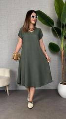 Kısa Kollu V Yaka Salaş Maxi Boy Elbise