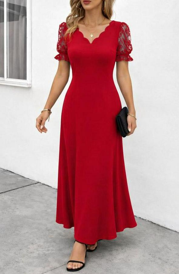 Kısa Kollu V Yakalı Uzun Janjan Elbise